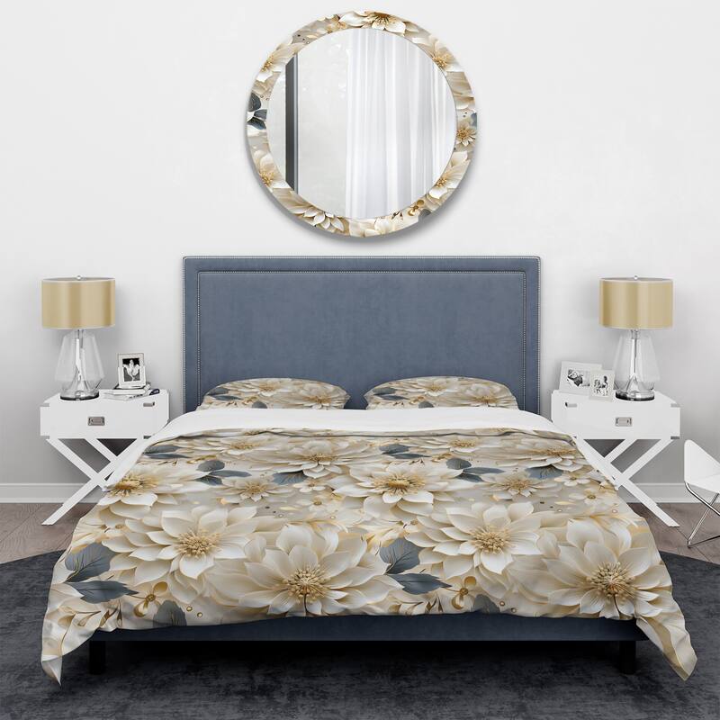 Designart "White And Gold Chrysanthemum Mandalas" Gold cottage bedding
